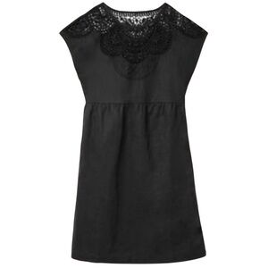 Boden Fleur Black Linen Crochet Lace Yoke Belt Pockets Dress Quiet Luxury US 2